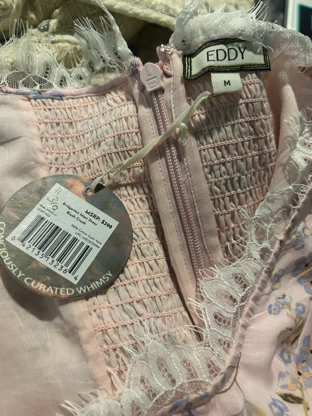 Eddy Women’s Dress NWT Sz Med Bridgerton Pink Floral Lace Maxi Cottagecore Boho - Picture 5 of 6